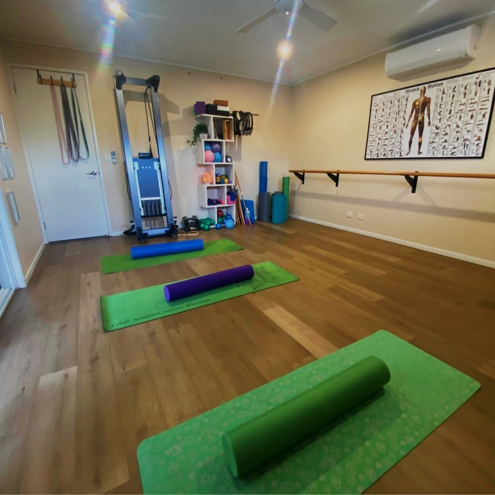 Studio with green mats